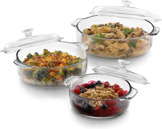 Glass Casserole Bakeware Set With Lids Oven Safe Microwave Dishwasher