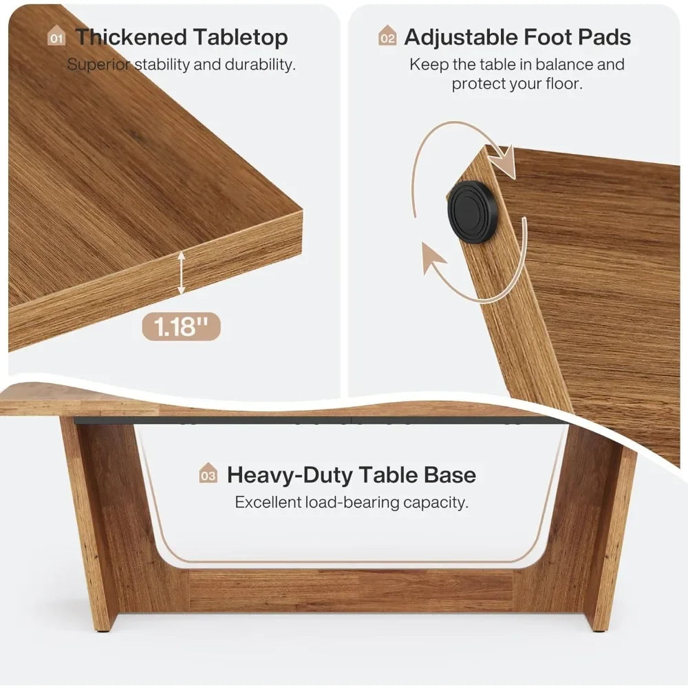 Wooden Farmhouse Dining Table With Sturdy Base