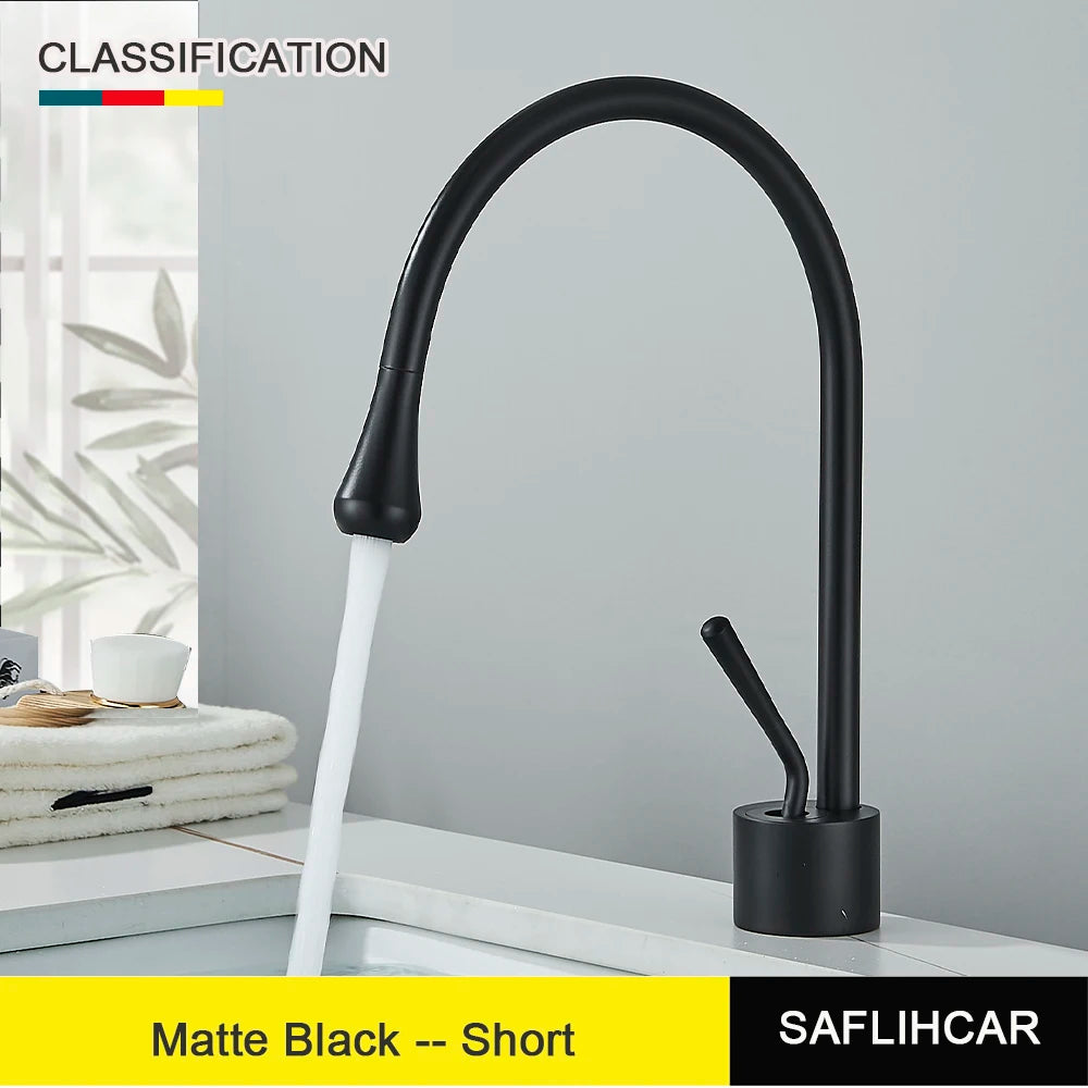 SAFLIHCAR Deck Mounted Basin Faucet Single Handle Hot Cold Tap