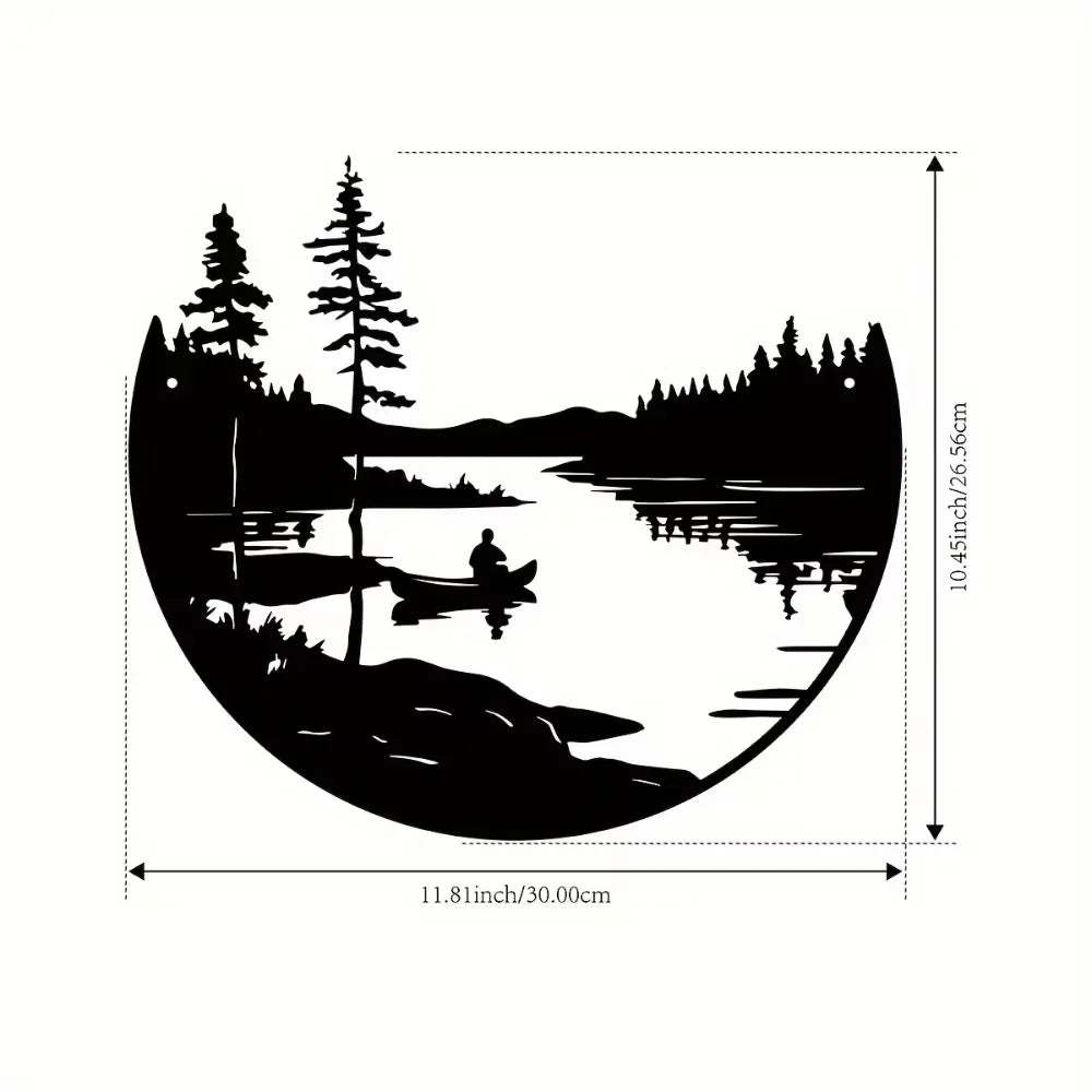 CIFBUY Round Metal Wall Art Bohemian Lake Mountain Silhouette Outdoor