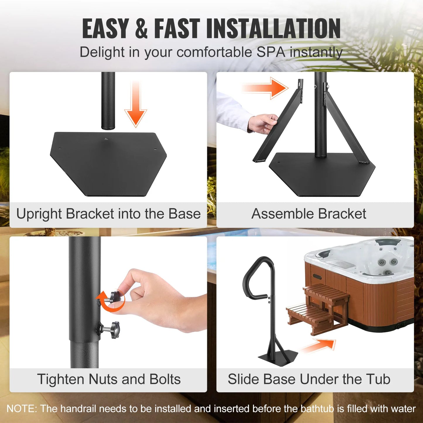 360 Degree Rotatable Hot Tub Handrail With Slide Under Mount
