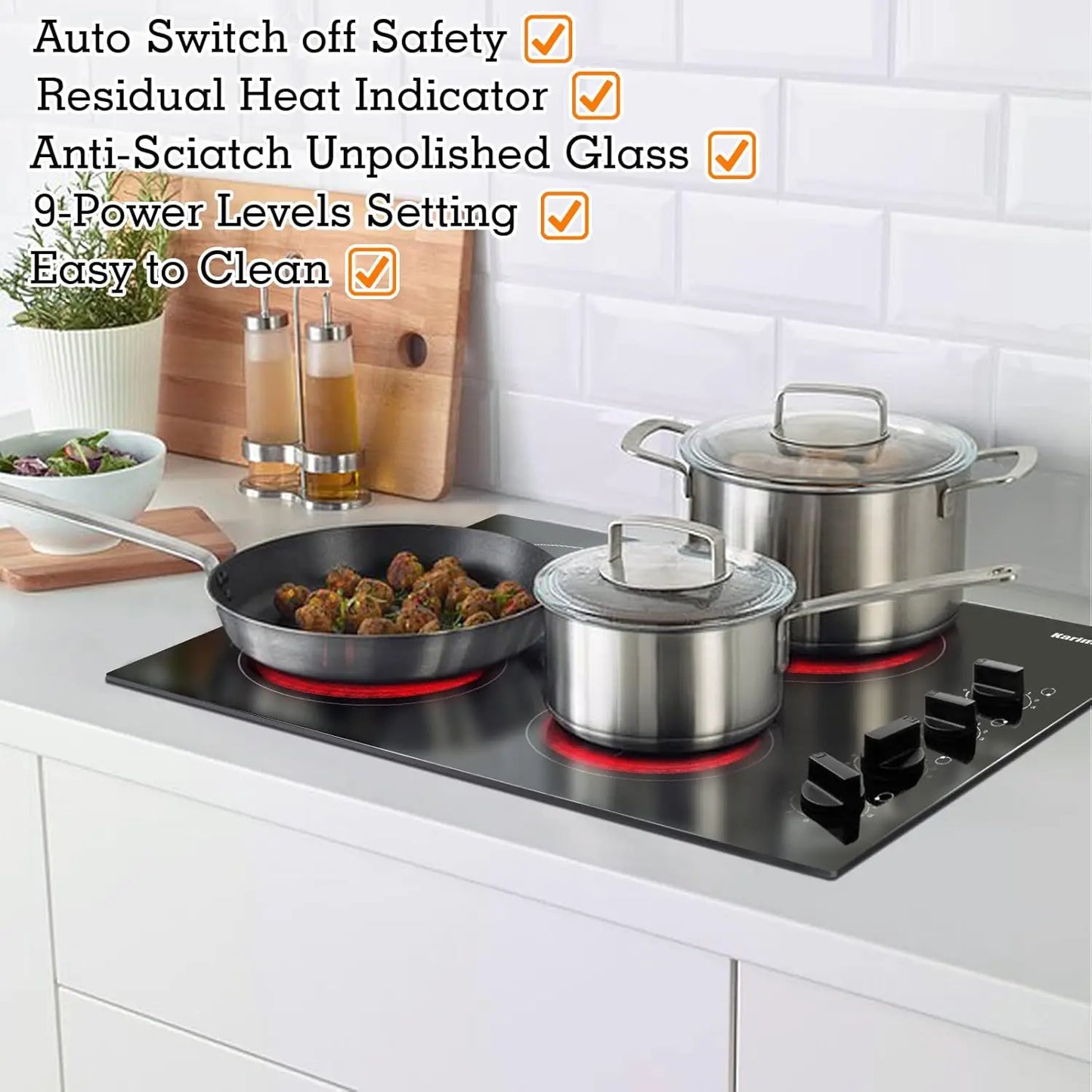 Karinear Four Burner Electric Cooktop Built In 220 240V