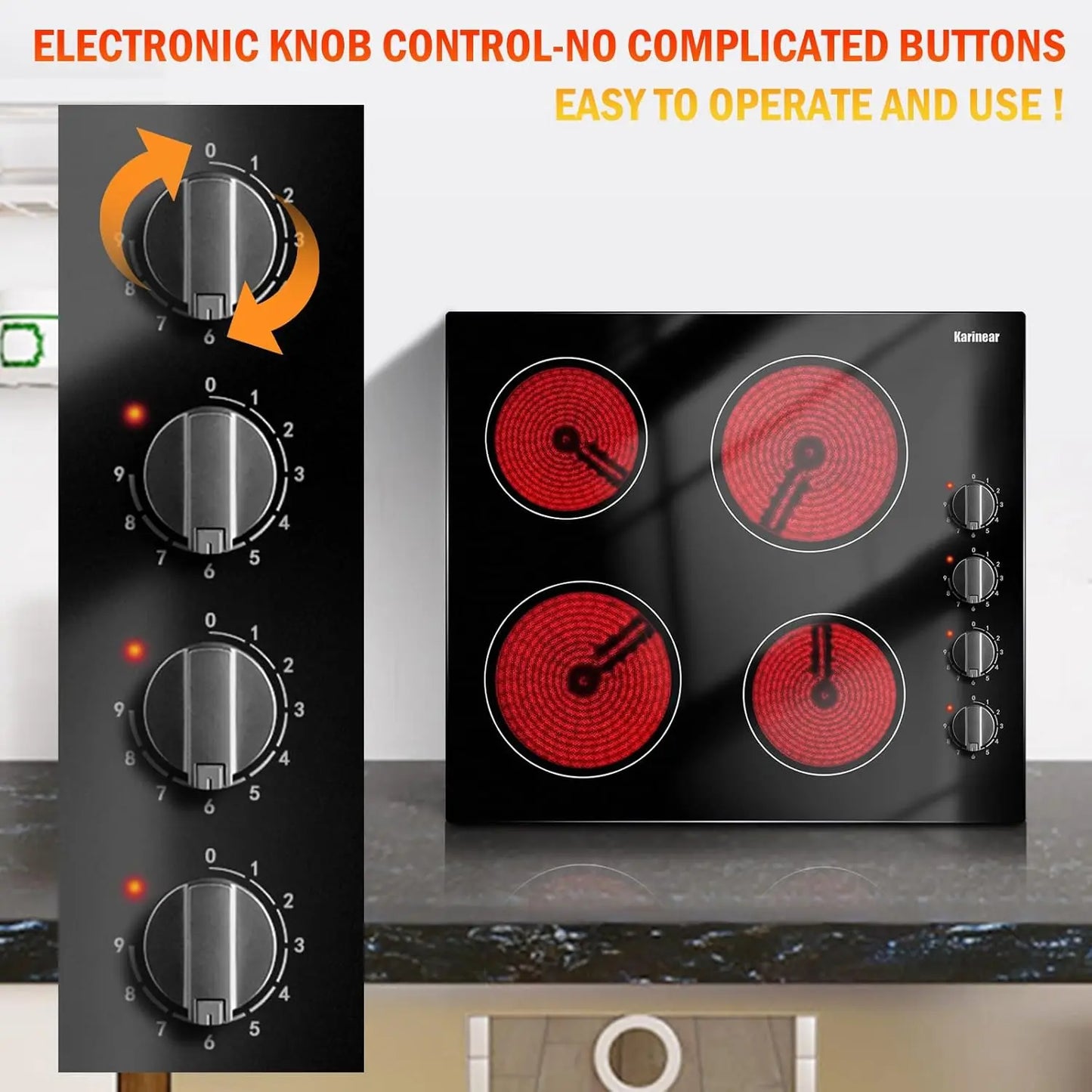 Karinear Four Burner Electric Cooktop Built In 220 240V