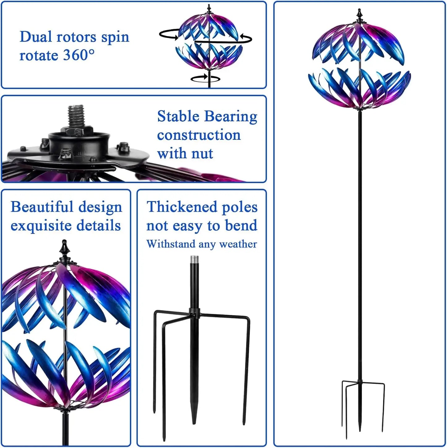 Kinetic Garden Wind Spinner Dual Tier Metal Yard Decor
