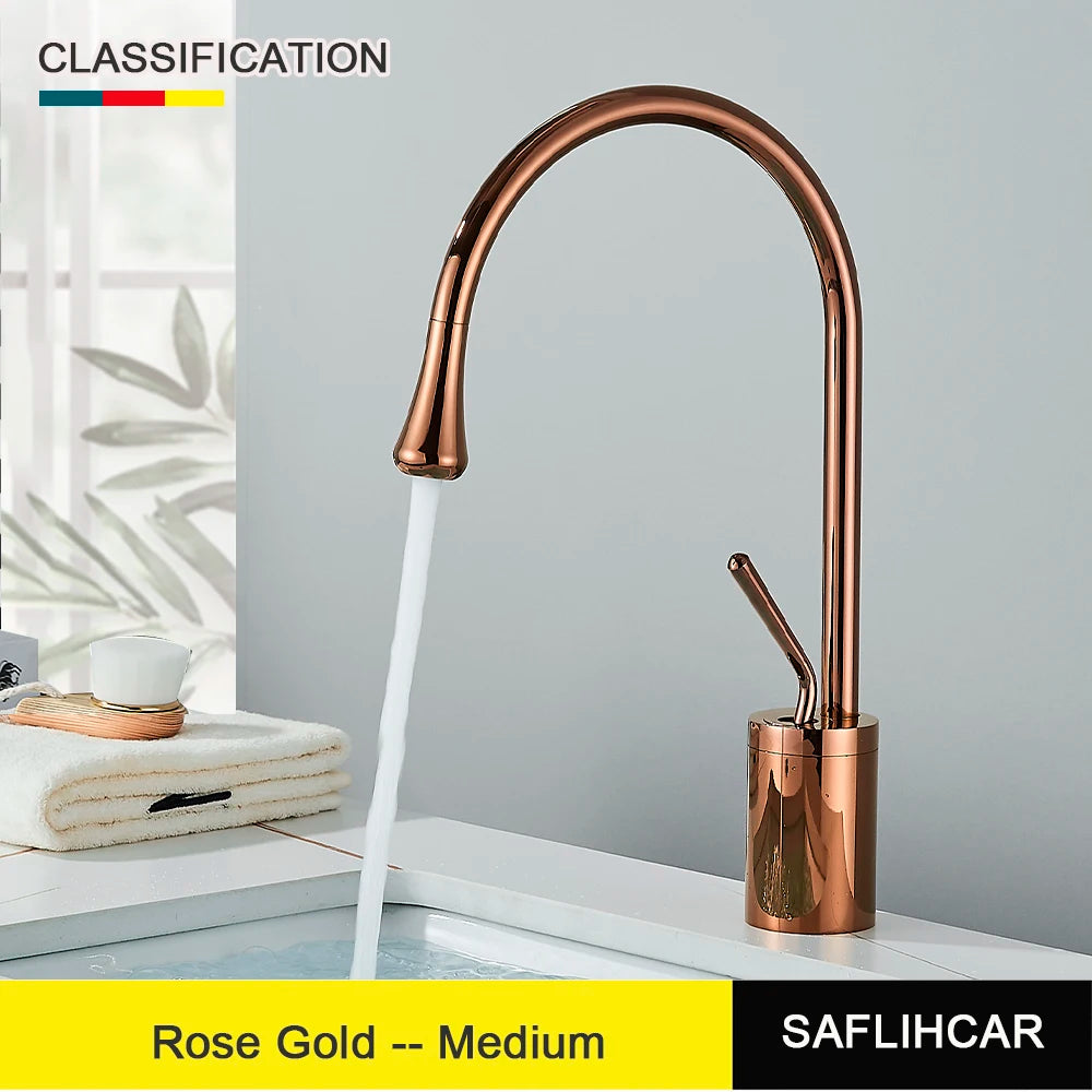 SAFLIHCAR Deck Mounted Basin Faucet Single Handle Hot Cold Tap