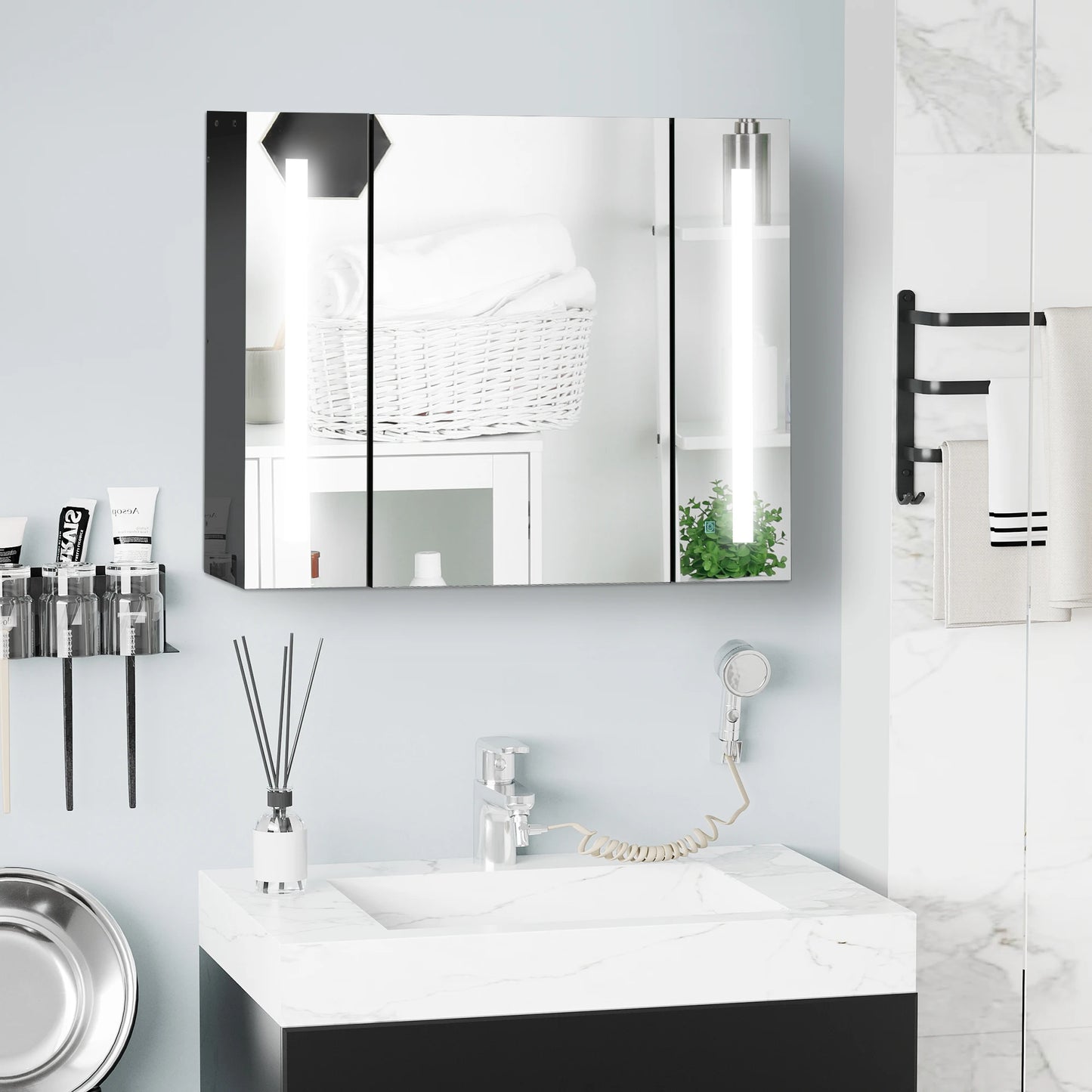 KLEANKIN LED Medicine Cabinet Wall Mounted 3-Door Mirror