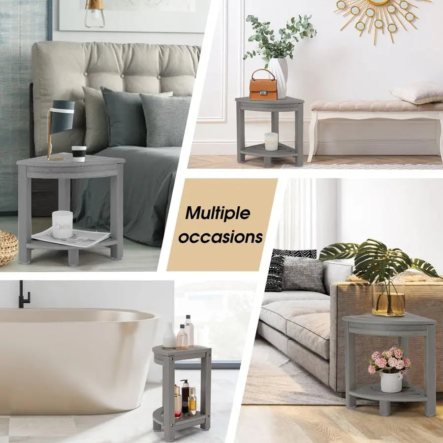 XMSJ Corner Shower Stool With Storage Shelf Plastic Bath Bench