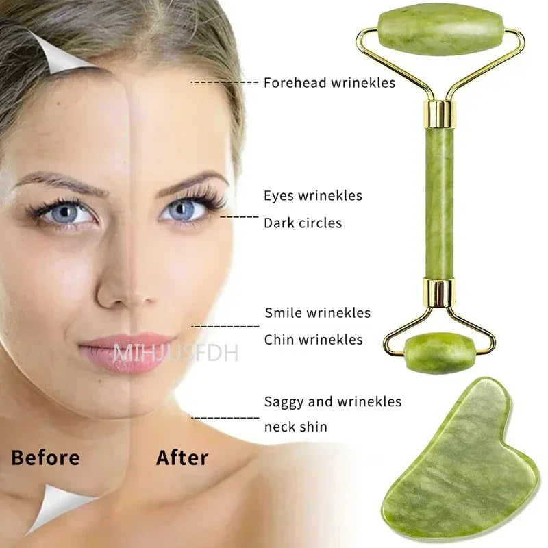 Natural Jade Roller Massager For Face And Body Gua Sha Stone