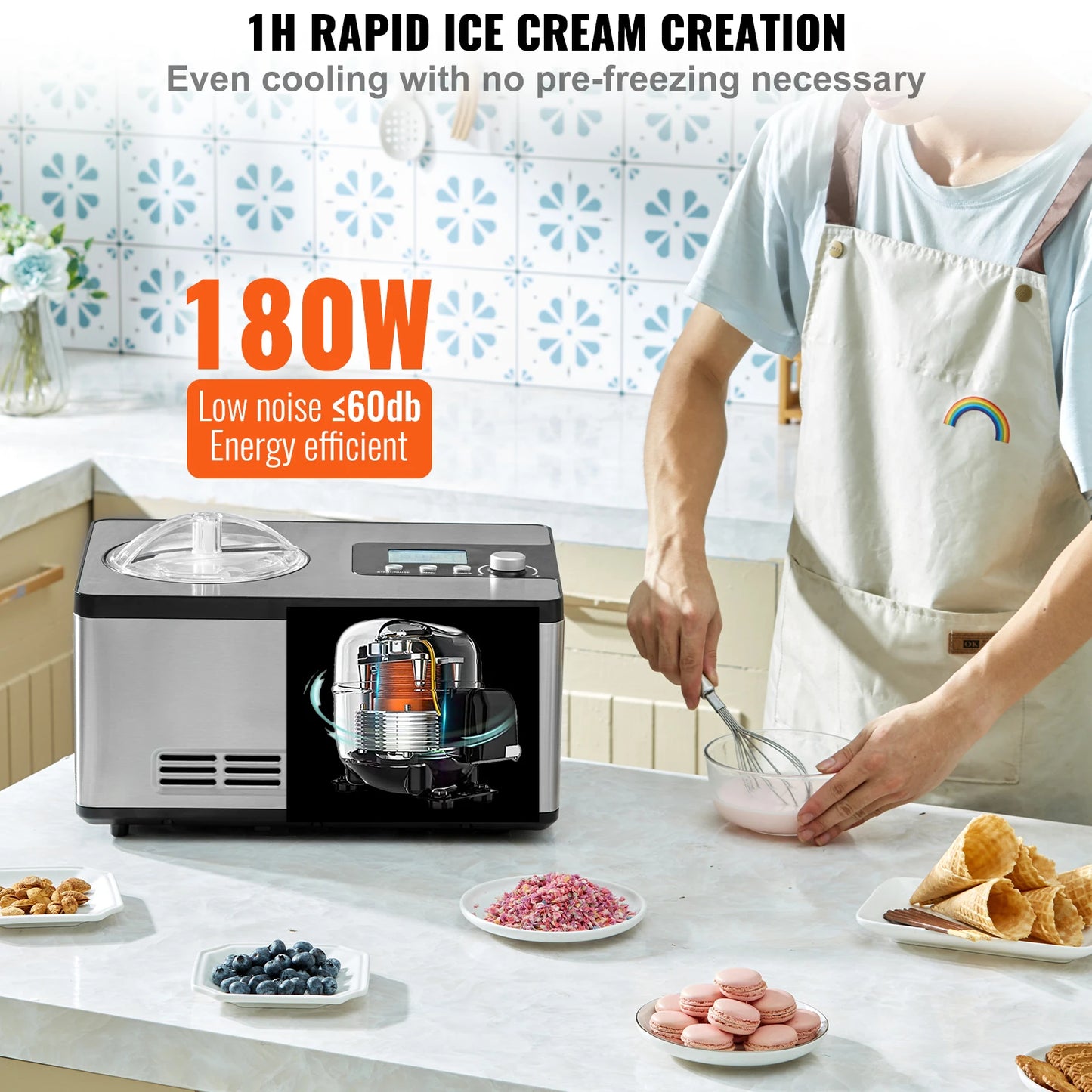 Automatic Ice Cream Maker With Built In Compressor Sorbet Maker