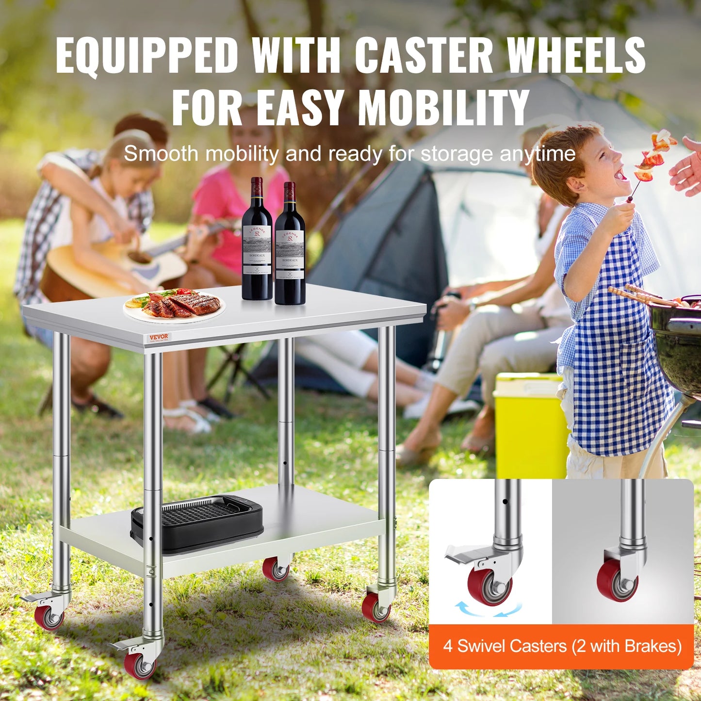 SucceBuy Stainless Steel Kitchen Work Table With Caster Wheels