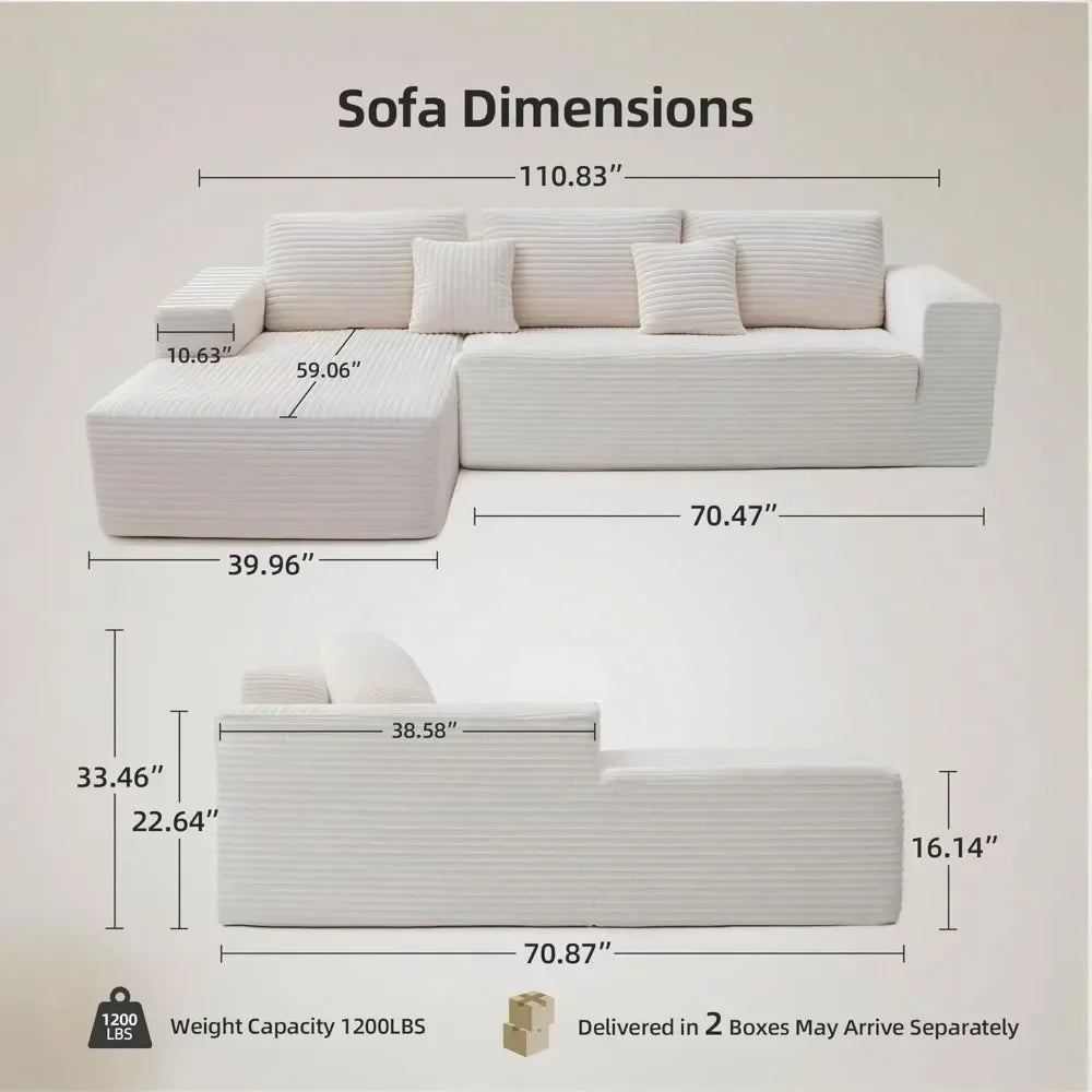L-Shape Corduroy Sofa With Chaise Modular Cloud Sectional