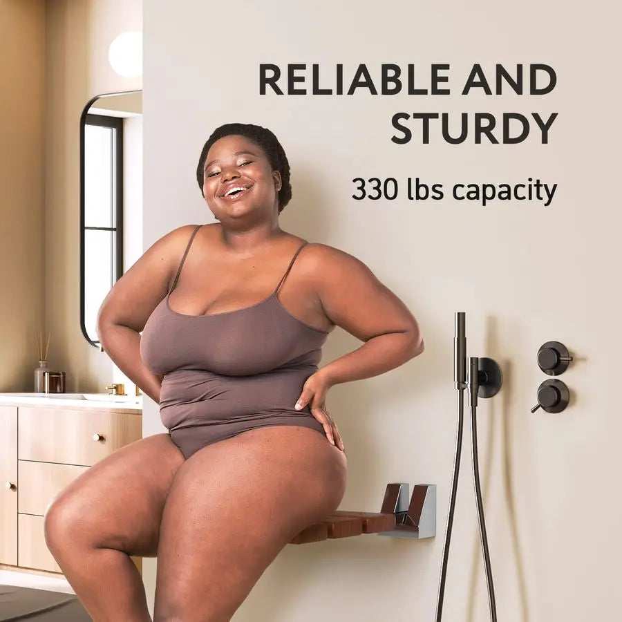 XMSJ Teak Shower Seat Wall Mounted Fold Down Bench