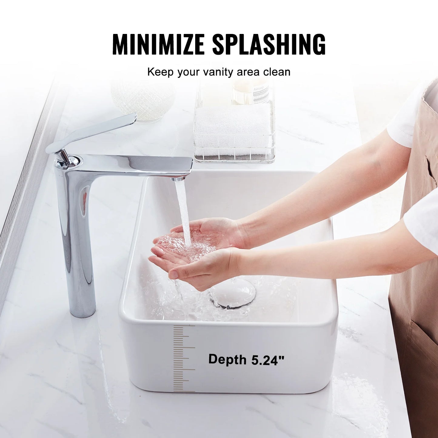 Rectangular Ceramic Vessel Sink For Above Counter Bathroom
