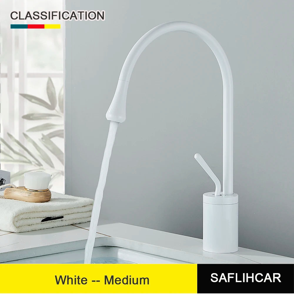 SAFLIHCAR Deck Mounted Basin Faucet Single Handle Hot Cold Tap