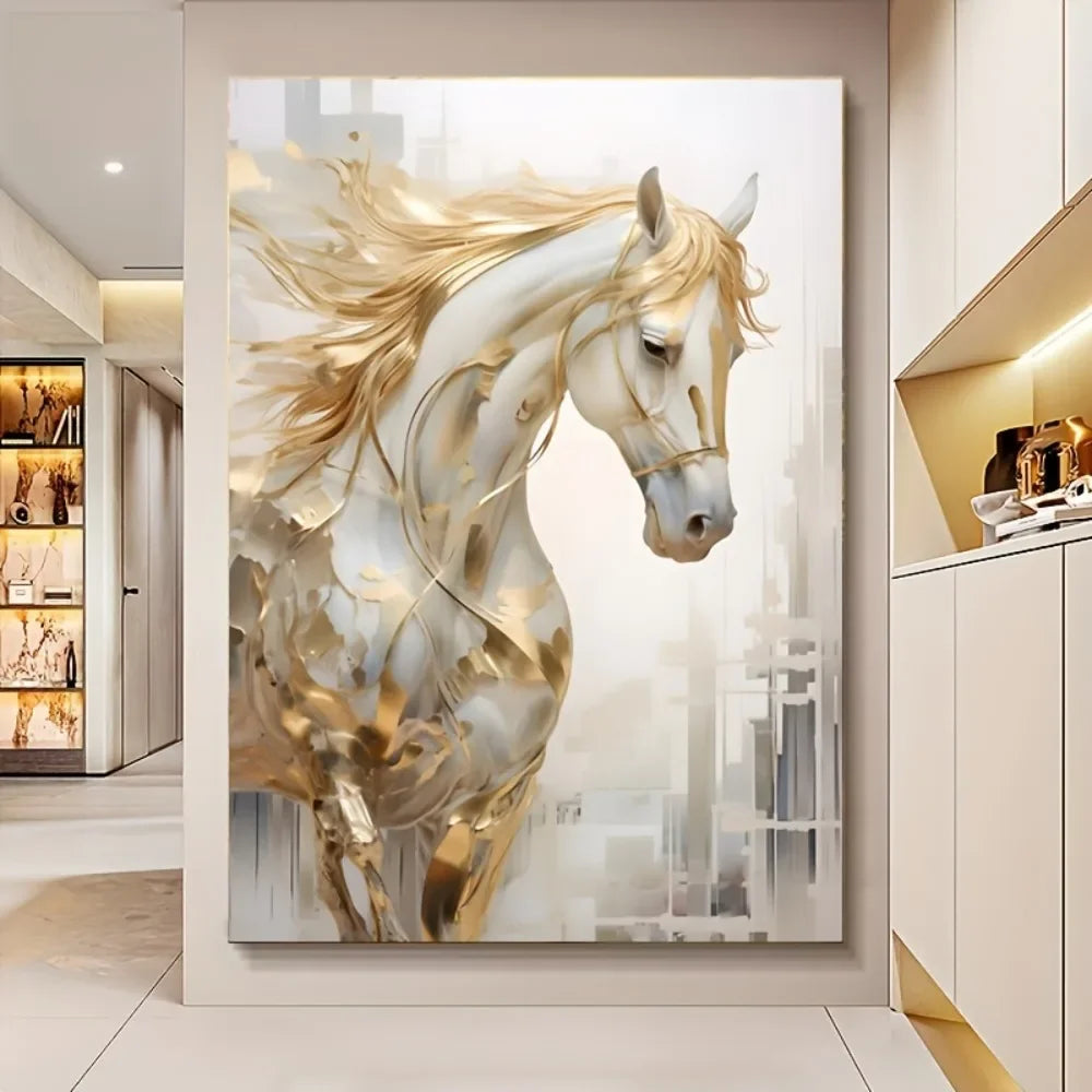 Frameless Modern Retro Golden Horse Wall Art Painting for Living Room Home Decor