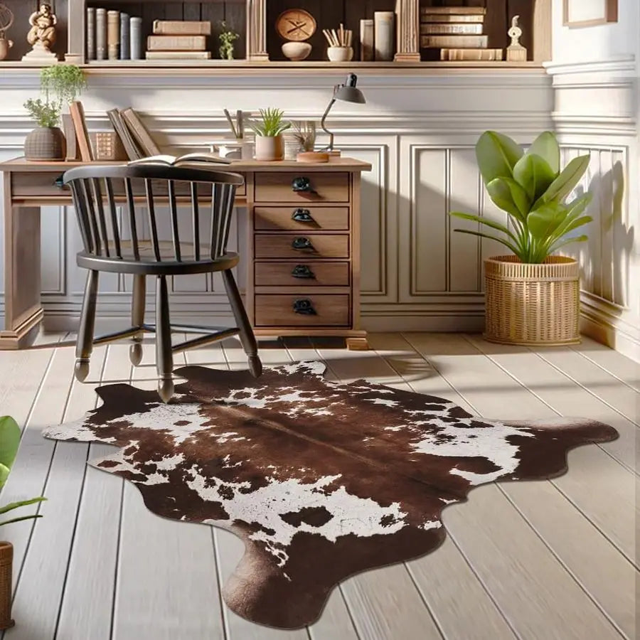 Wool Cowhide Print Rug For Western Living Room Decor