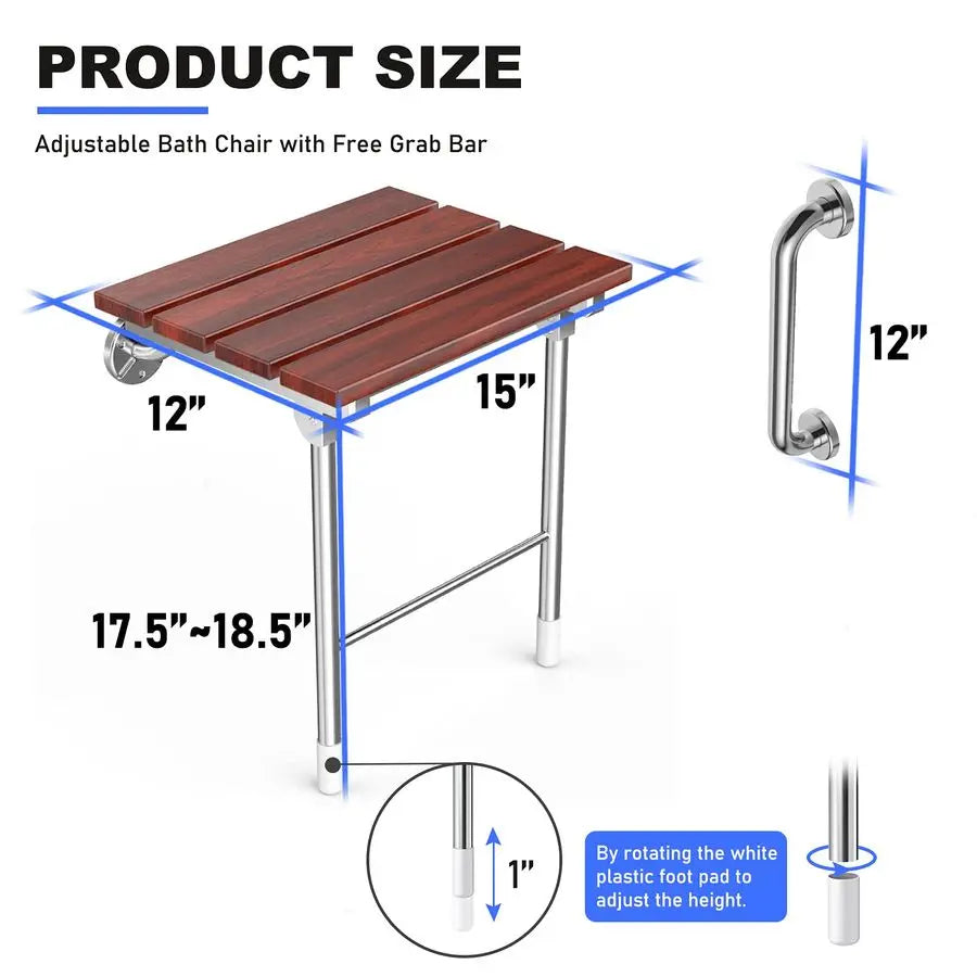 XMSJ Foldable Wall Mount Shower Seat Bench For Seniors