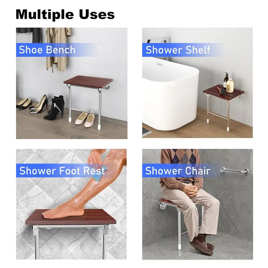 XMSJ Foldable Wall Mount Shower Seat Bench For Seniors