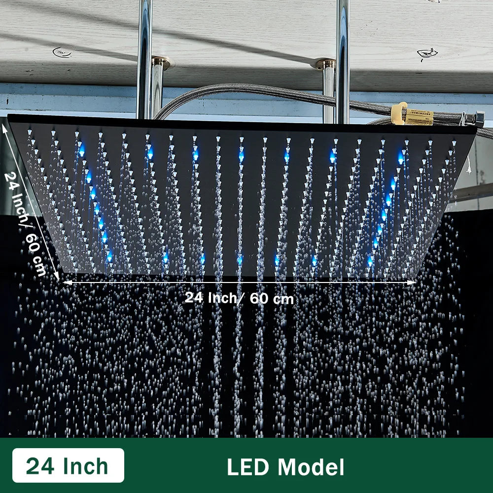 Rozin LED Shower Head Ceiling Mounted Rainfall With Arm