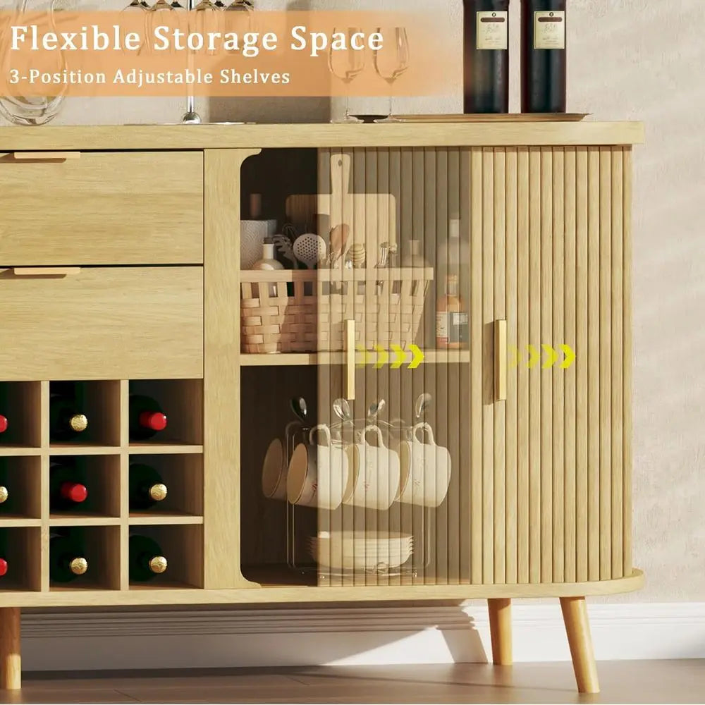 Mid Century Modern Buffet Cabinet With Wine Bar And Drawers