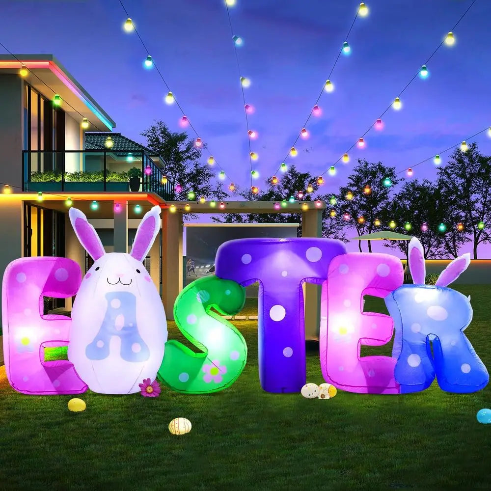 OLOEY Easter Iatable Banner With LED Lights Outdoor Yard Decorations
