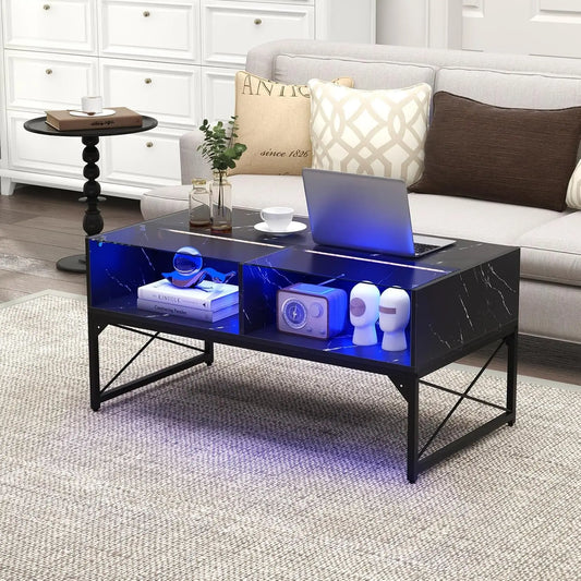 LED Coffee Table With 4 Storage Cubes And Remote Control