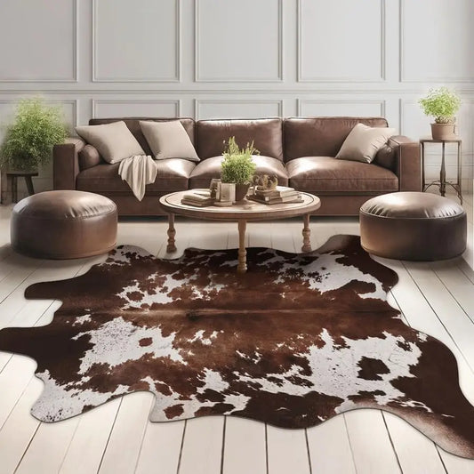 Wool Cowhide Print Rug For Western Living Room Decor