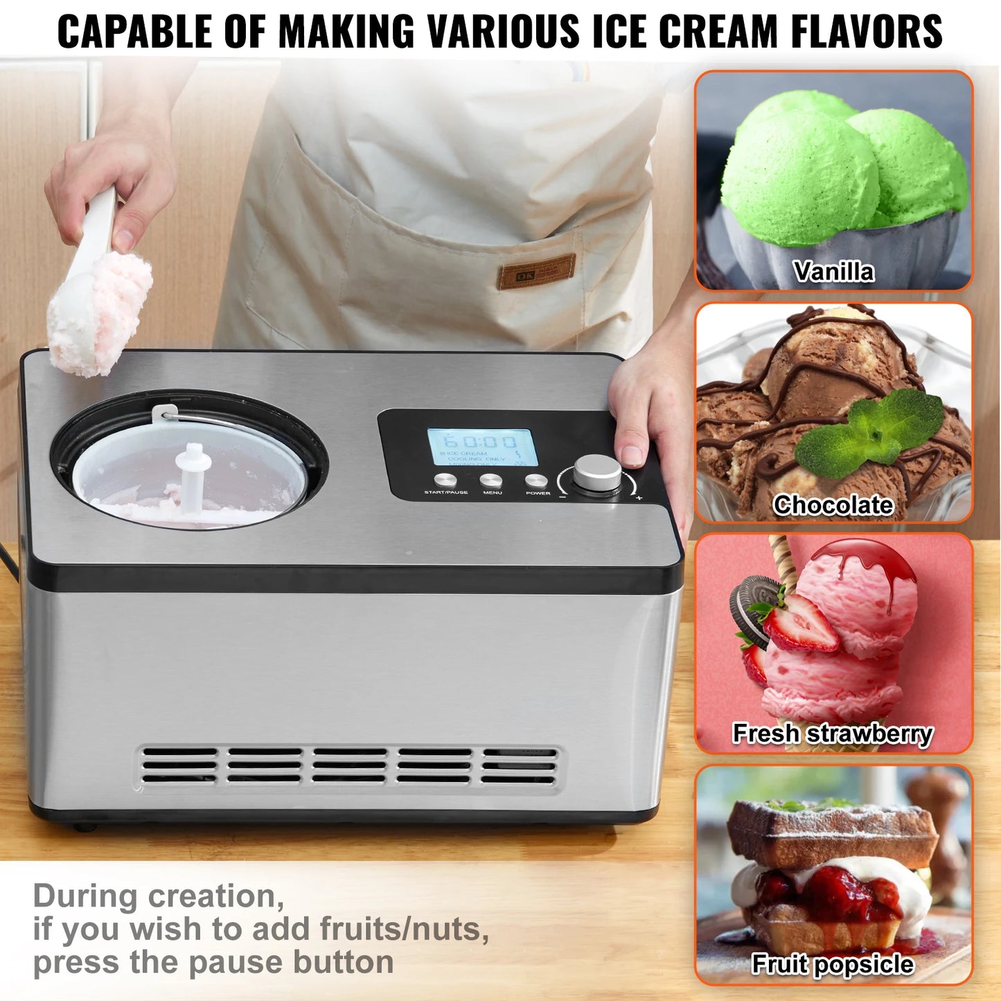 Automatic Ice Cream Maker With Built In Compressor Sorbet Maker