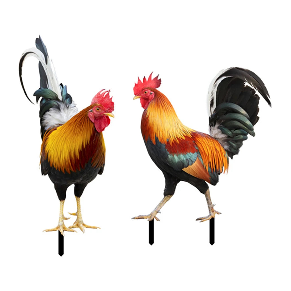 2 Pack Chicken Fence Sculptures Garden Decor Rooster Statues