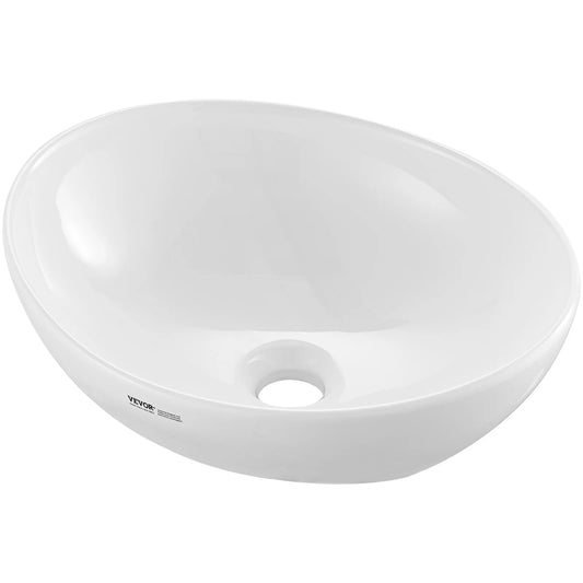 Ceramic Oval Vessel Sink for Countertop Bathroom and RV
