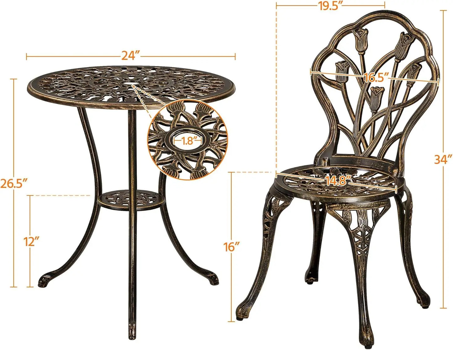 3 Piece Patio Bistro Set Outdoor Rust Resistant Cast Aluminum