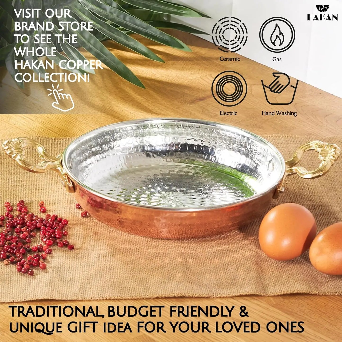 XMSJ Copper Egg Pan Hammered Skillet With Double Handles
