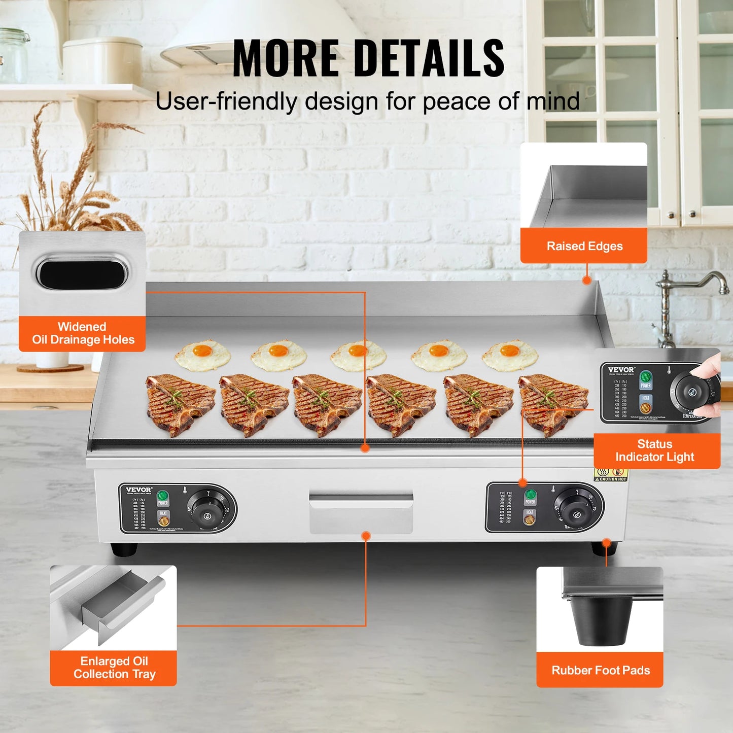 Succebuy Commercial Electric Countertop Griddle 2800W Adjustable Temperature