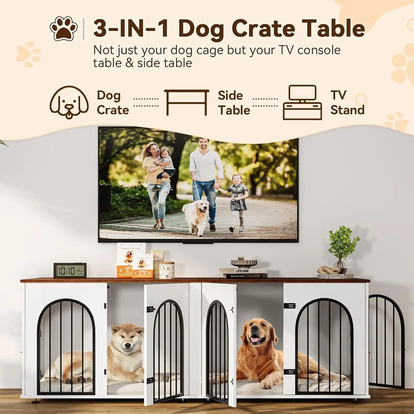 HiMISS Dog Crate Furniture For Two Dogs Indoor TV Stand