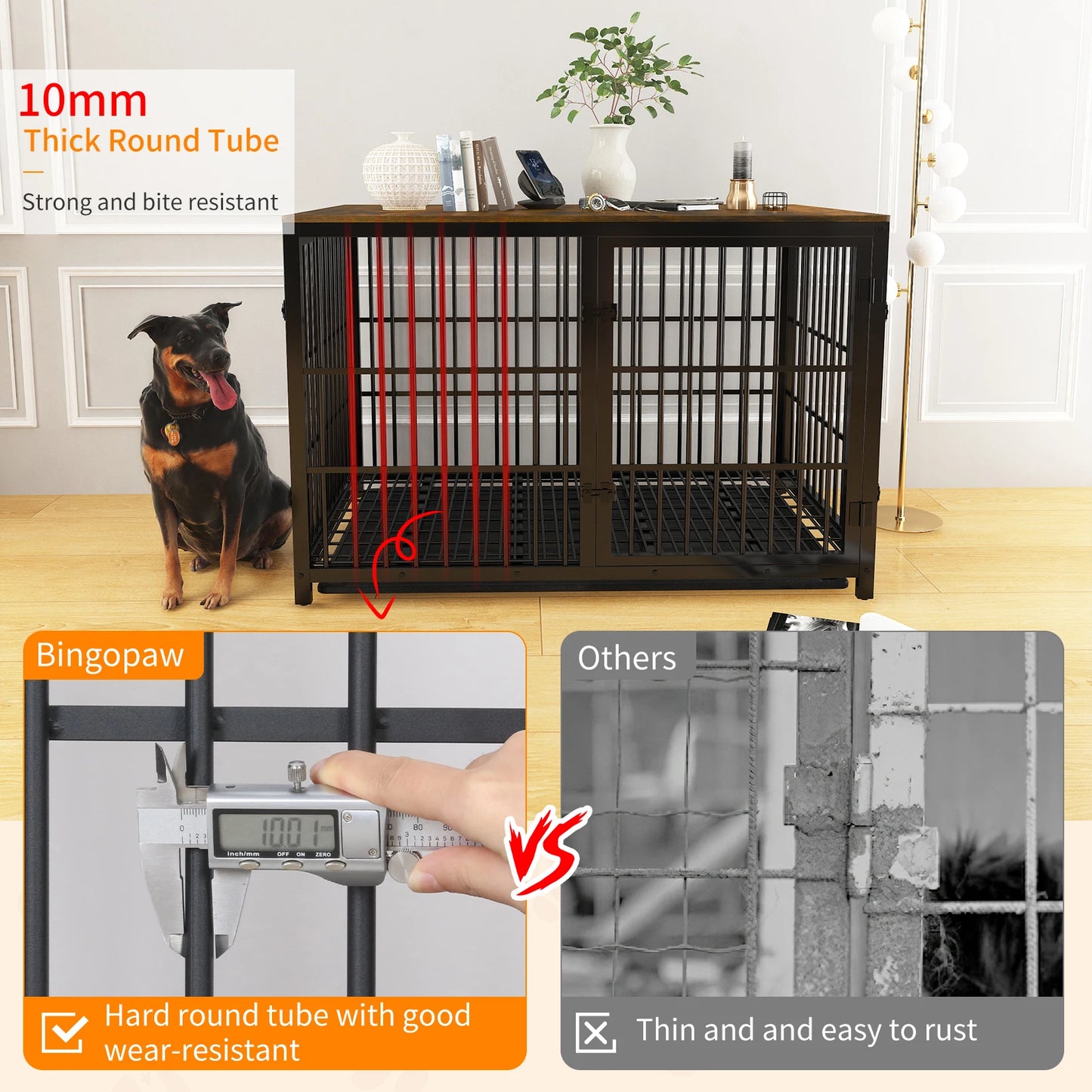 Bingopaw Dog Kennel End Table With Tray And 3 Doors