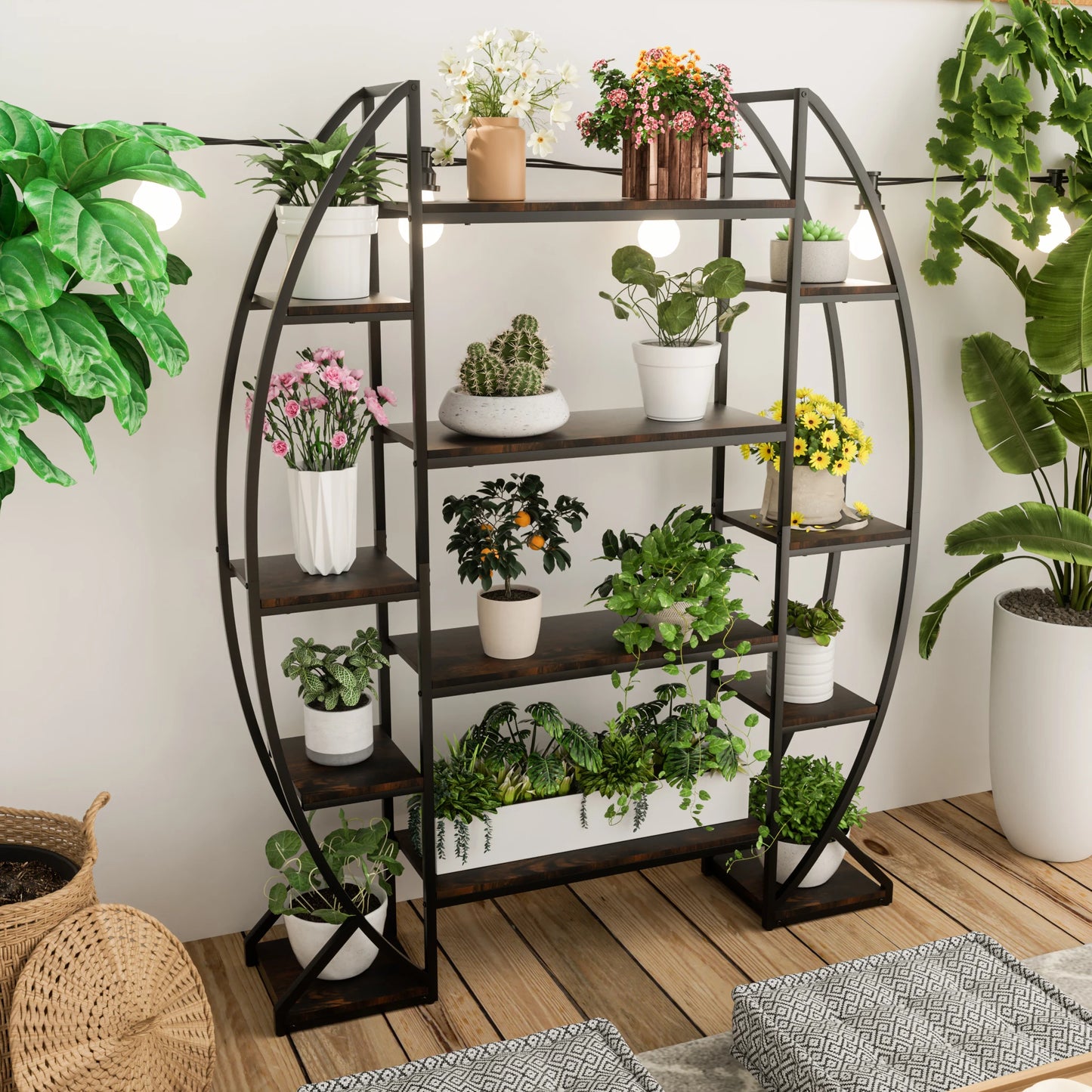 Half Moon Iron Plant Stand Multilayer Shelf Industrial Rack