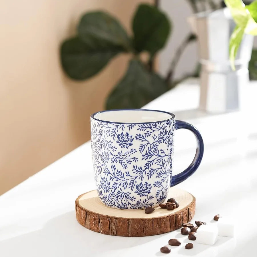 Set Of 6 Ceramic Coffee Mugs With Handle Vintage Design