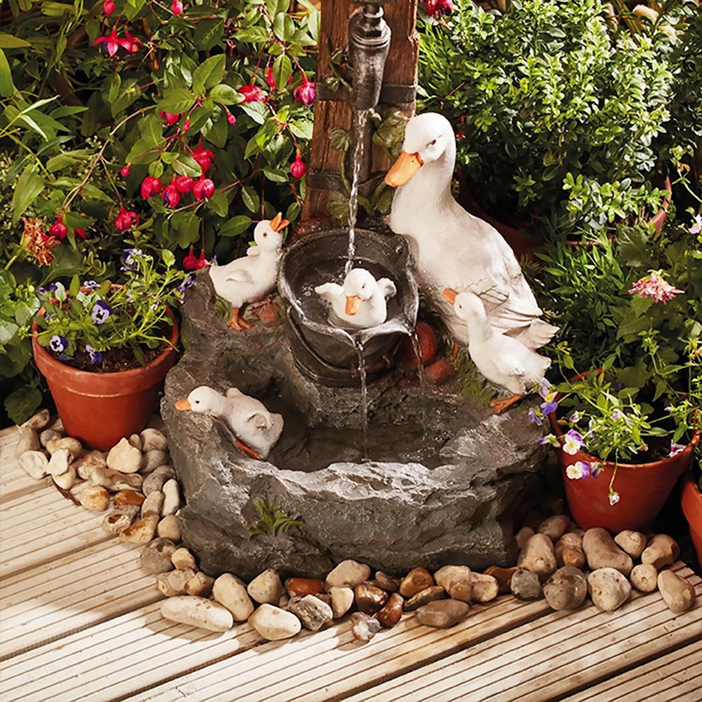 Alloet Funny Duck And Squirrel Garden Fountain Ornament With Light