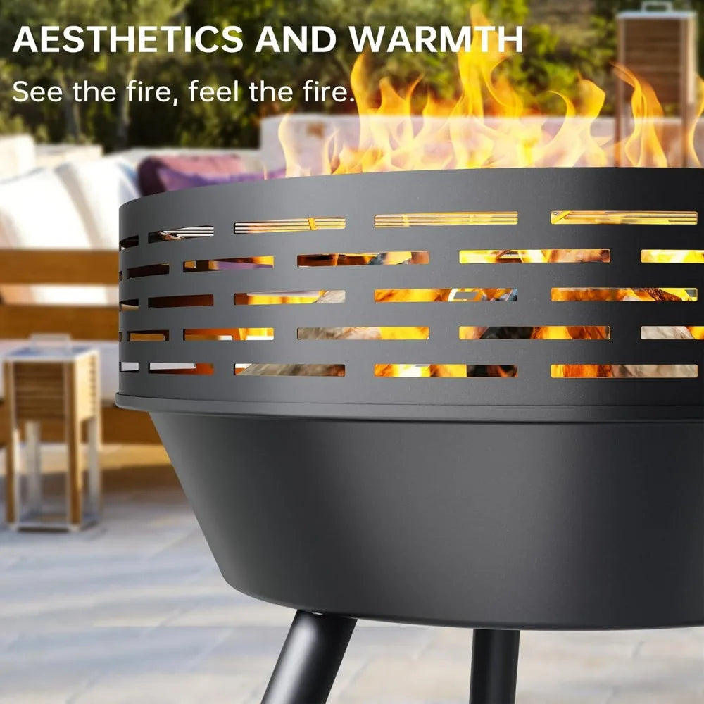 Wood-Burning Outdoor Fire Pit Heavy-Duty With Grill And Cover