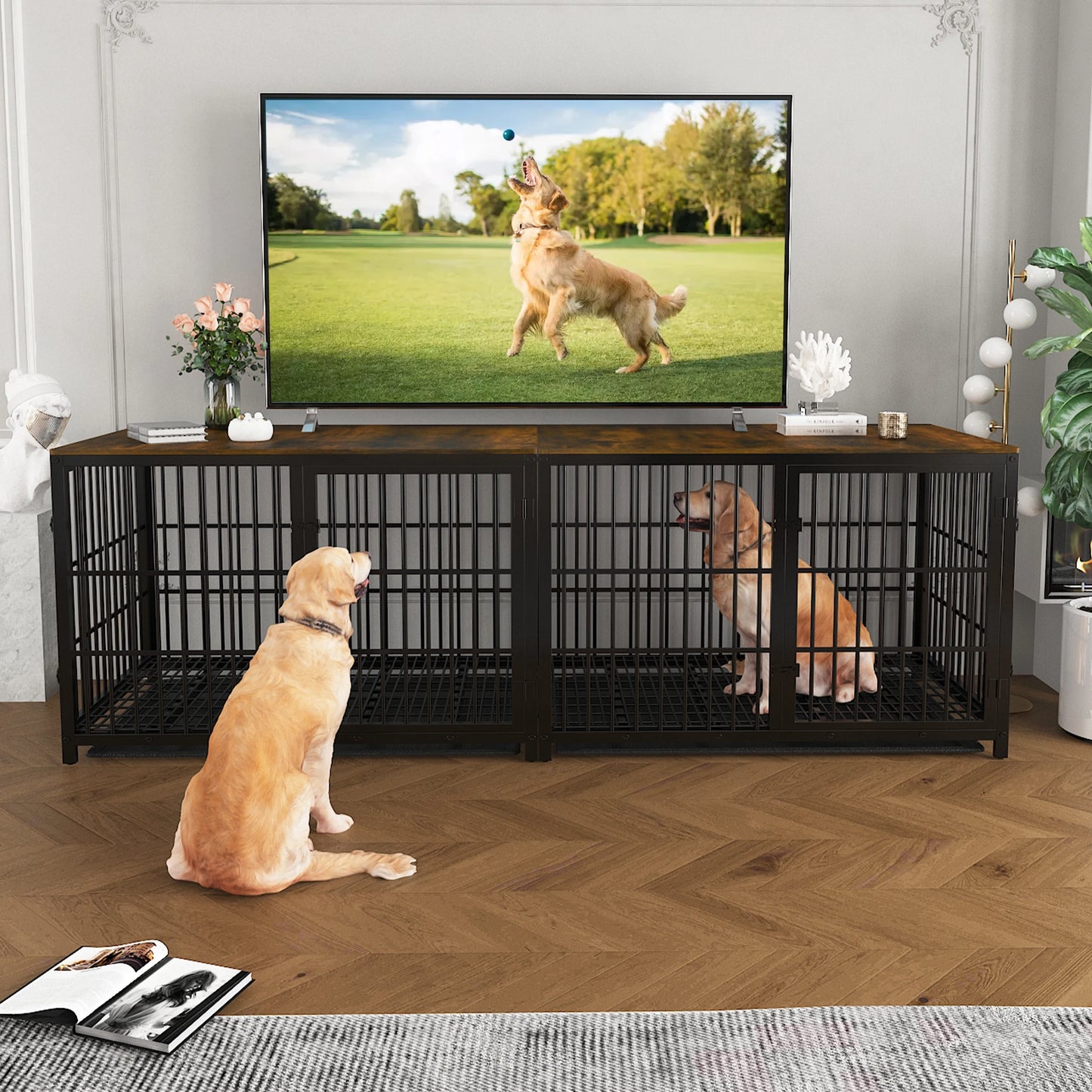 Bingopaw Dog Kennel End Table With Tray And 3 Doors