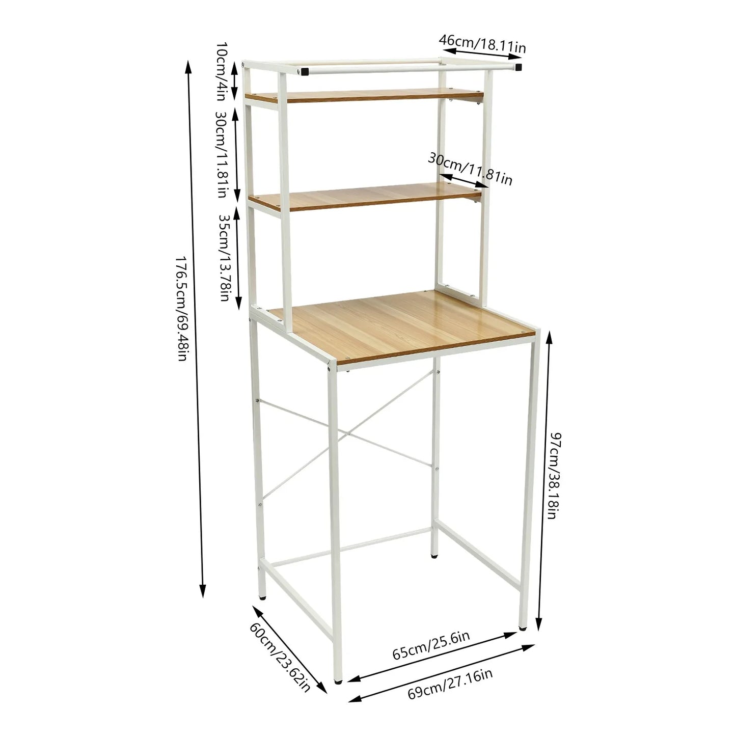 Triple Tier Washer And Dryer Storage Shelf For Bathroom With Hanging Rod