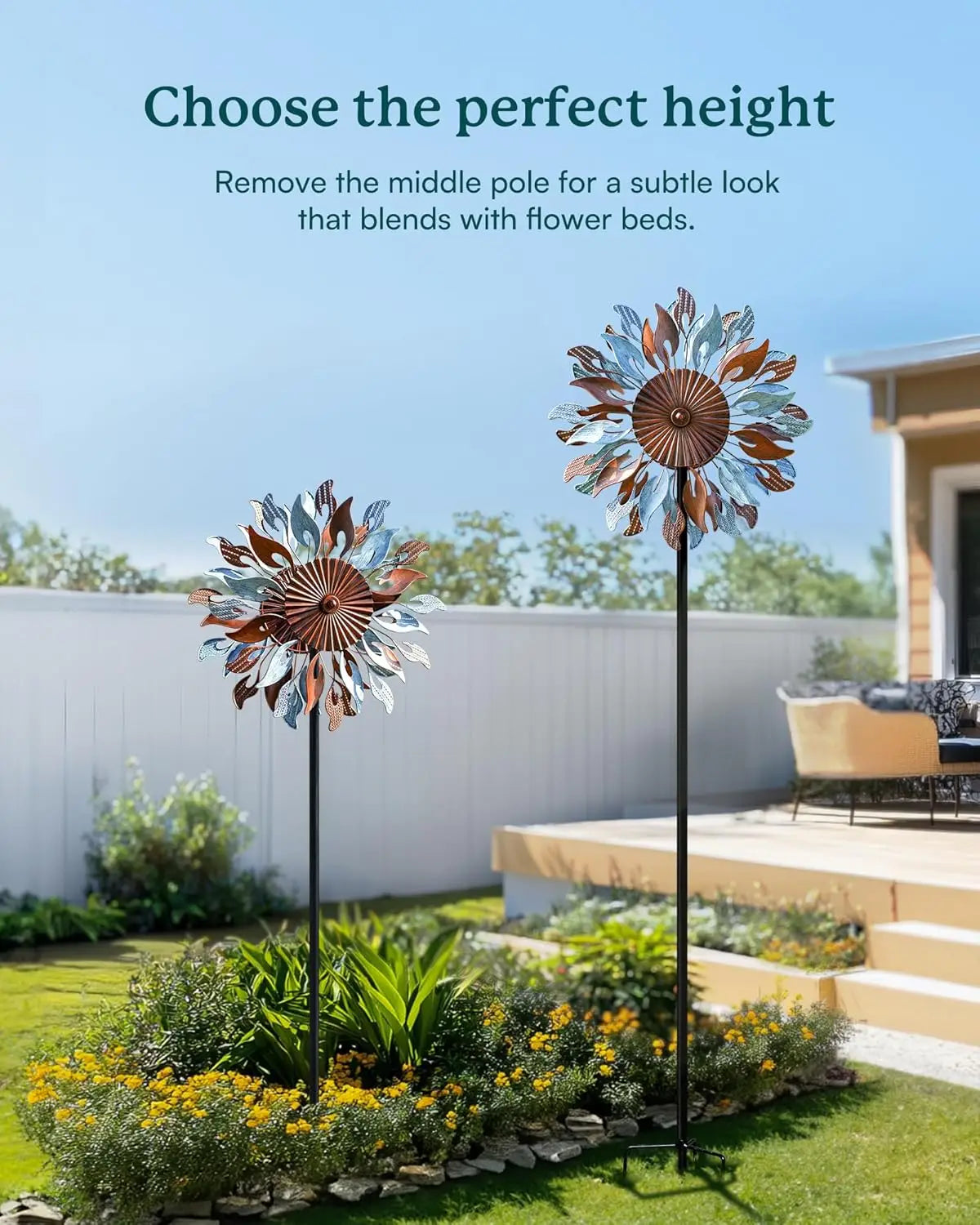 Kinetic Metal Wind Spinner For Garden Decor With Adjustable Height