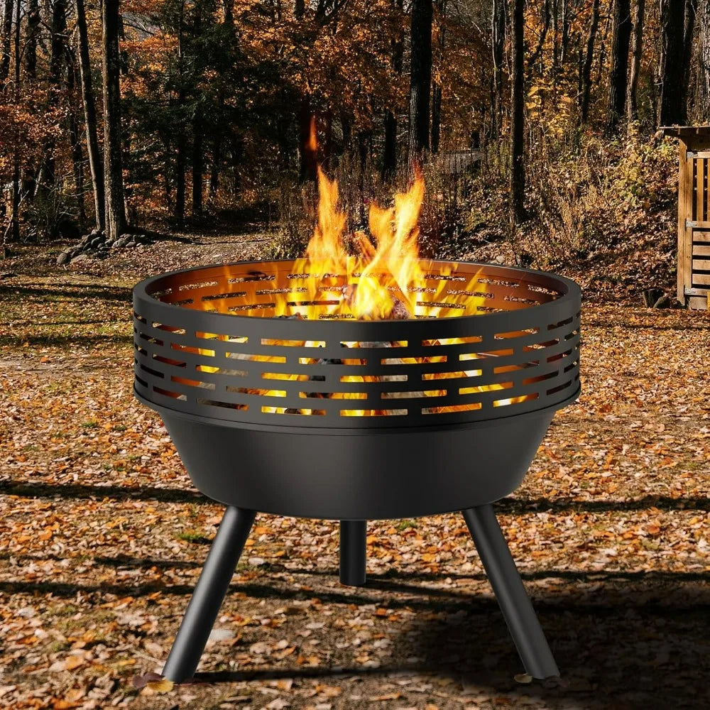 Wood-Burning Outdoor Fire Pit Heavy-Duty With Grill And Cover