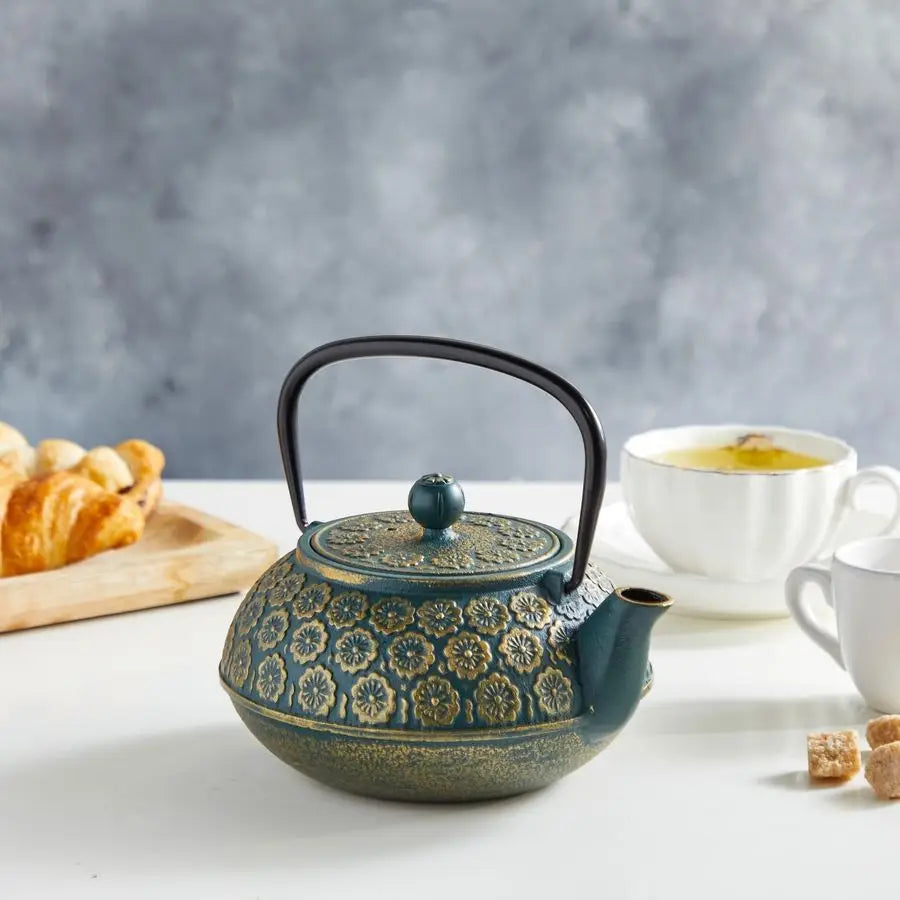 Floral Cast Iron Teapot With Infuser For Loose Leaf Tea