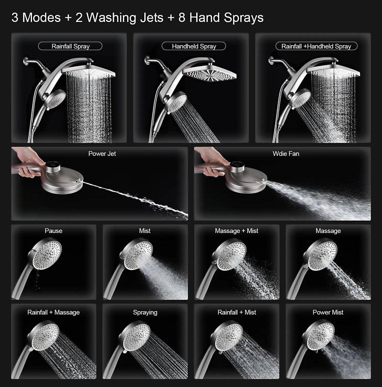 High Pressure Rain Shower Head With Magnetic Docking Handheld Spray Combo