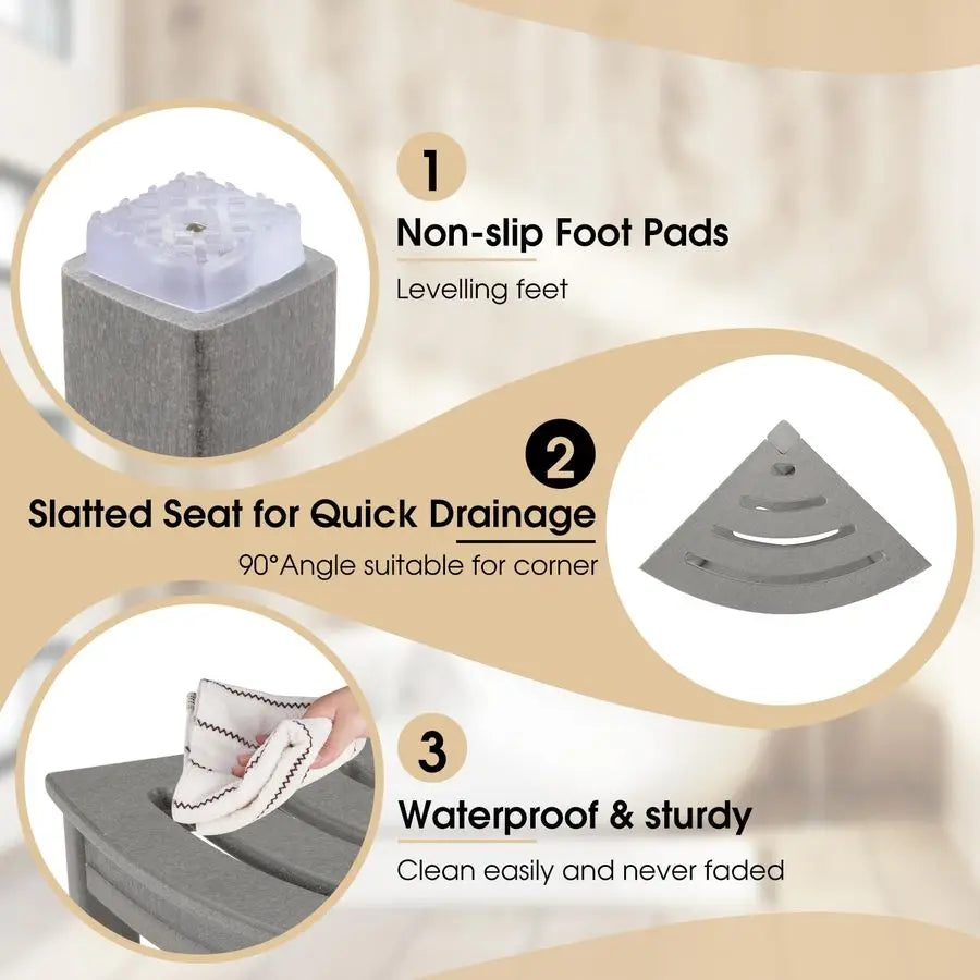 XMSJ Corner Shower Stool With Storage Shelf Plastic Bath Bench