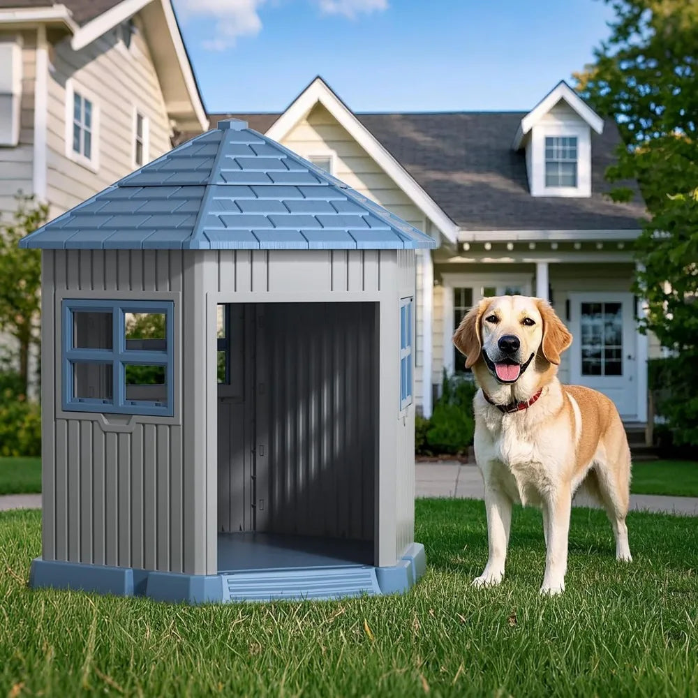 AllSeasonWeatherproof Outdoor Dog House Shelter With Reinforced Window Raised Floor