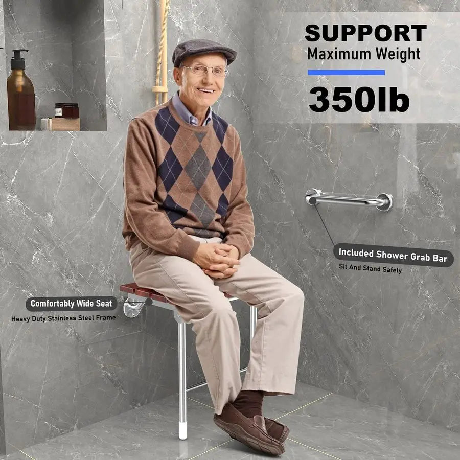 XMSJ Foldable Wall Mount Shower Seat Bench For Seniors