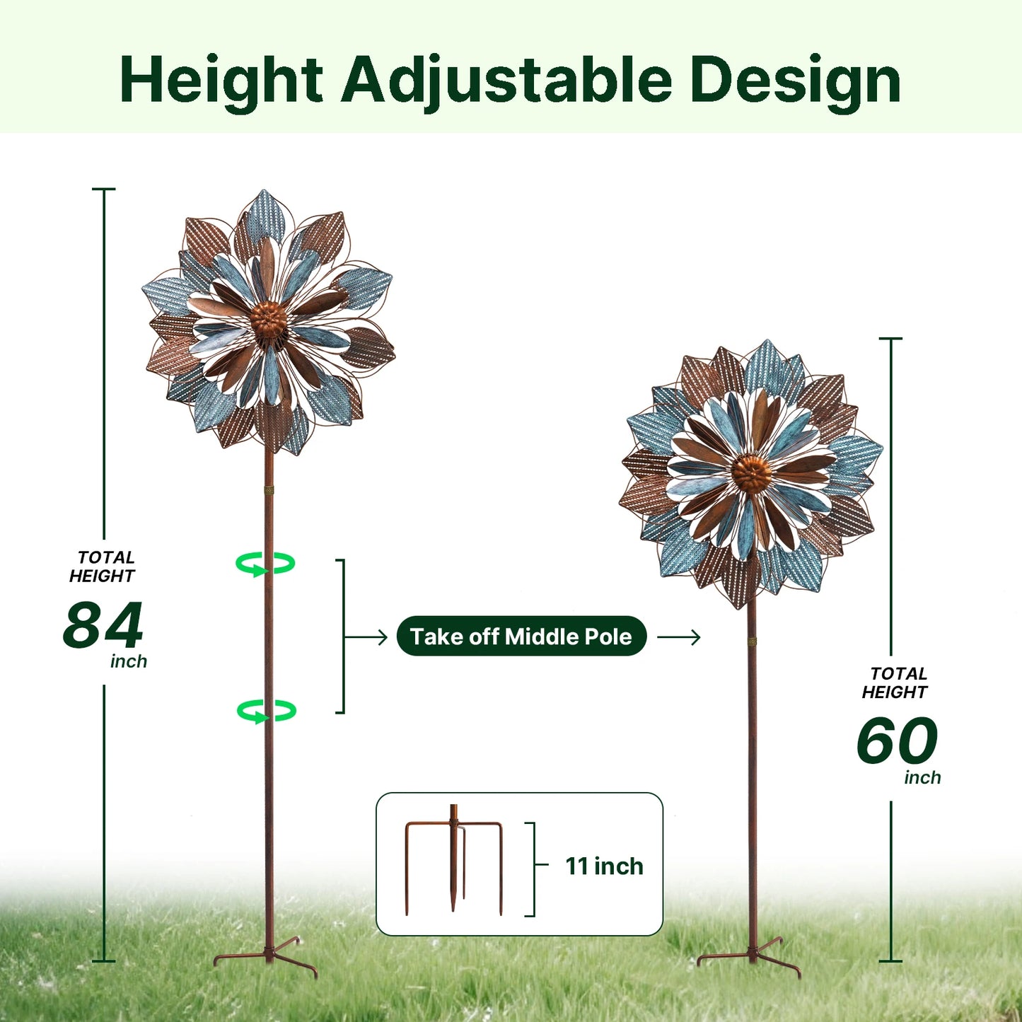 Outdoor Metal Kinetic Wind Spinners Garden Yard Art With Welcome Flag 2 Pcs