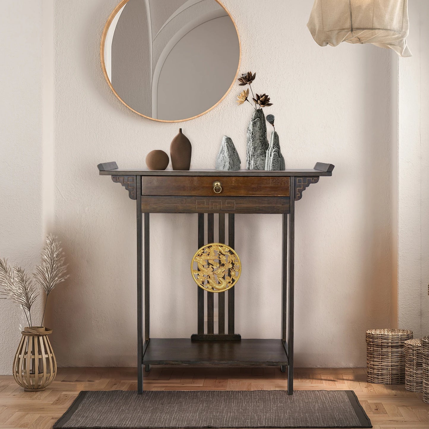 Rustic Console Table for Entryway with Drawer and Shelf China